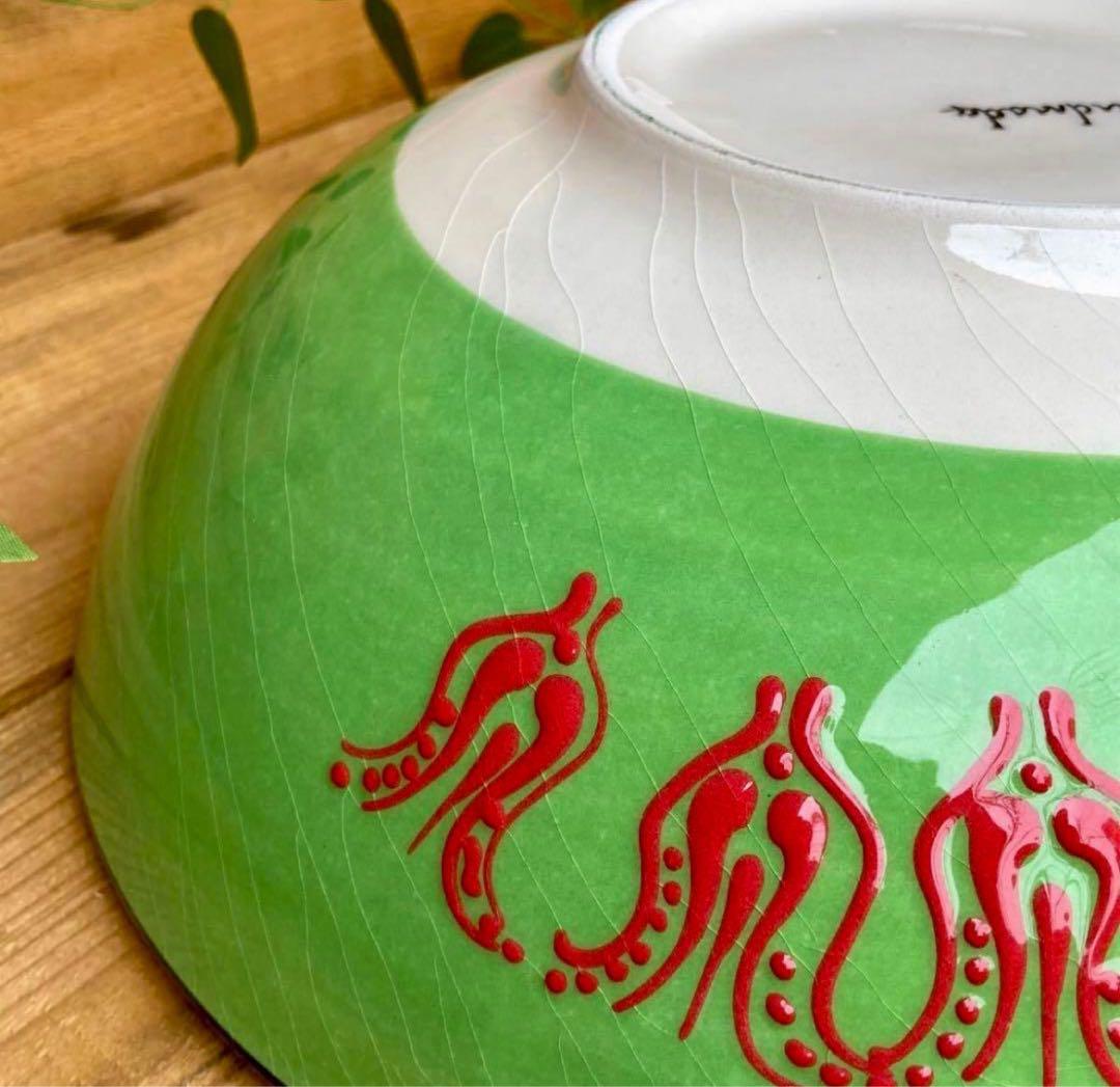 31.5cm☆新品☆トルコ陶器 特大サイズ ボウル ＊グリーン＊キュタフヤ陶器＊