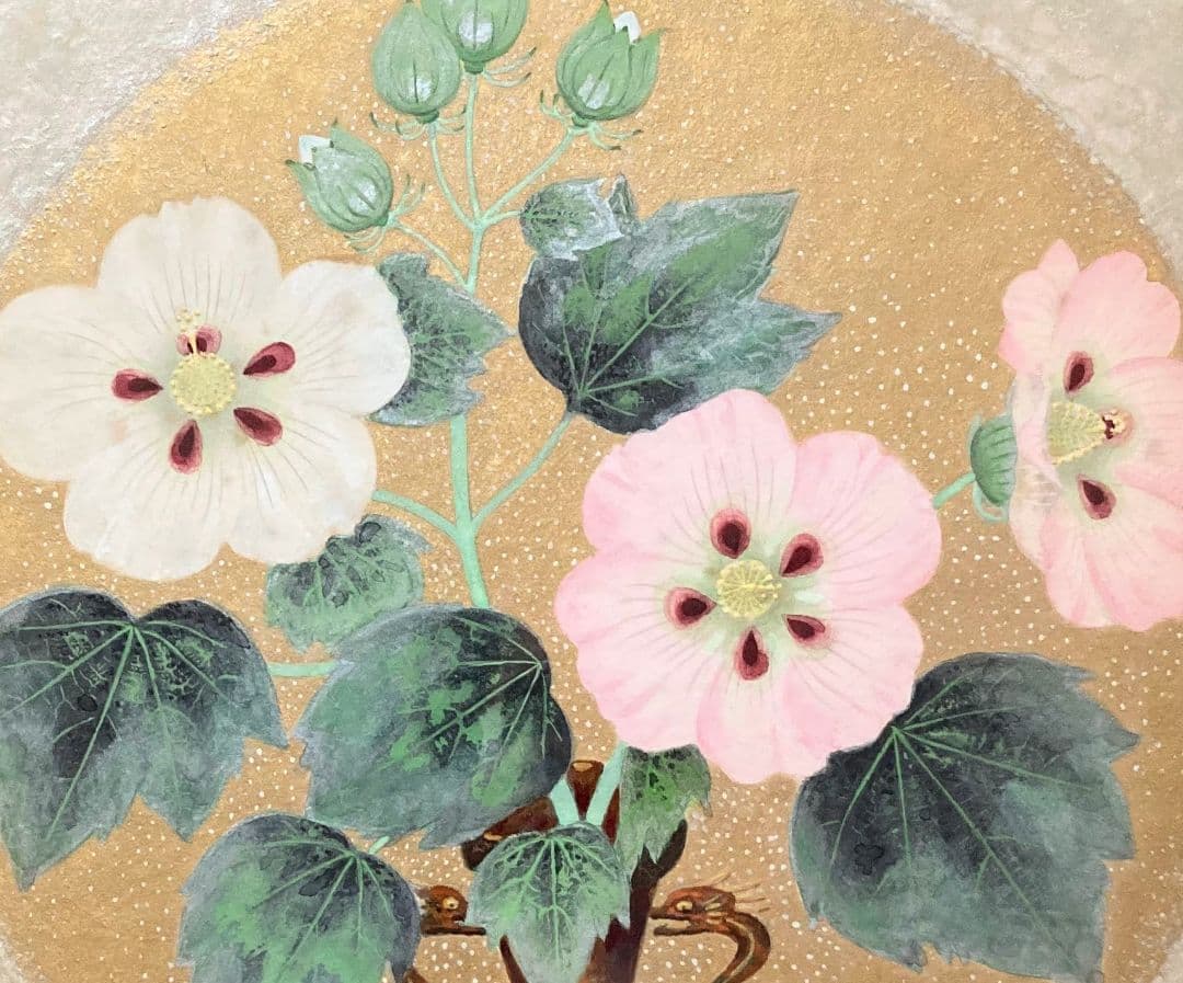 中川幸彦「花瓶華（共シール）」額装１０号●日本画作品 落款 押印●