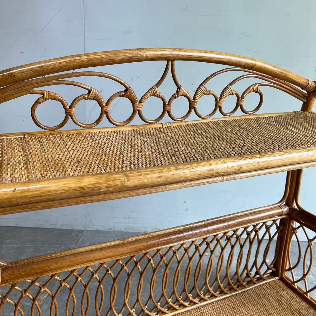 ヴィンテージ ラタン 籐 飾り棚 オープンラック チェスト 昭和レトロ z608