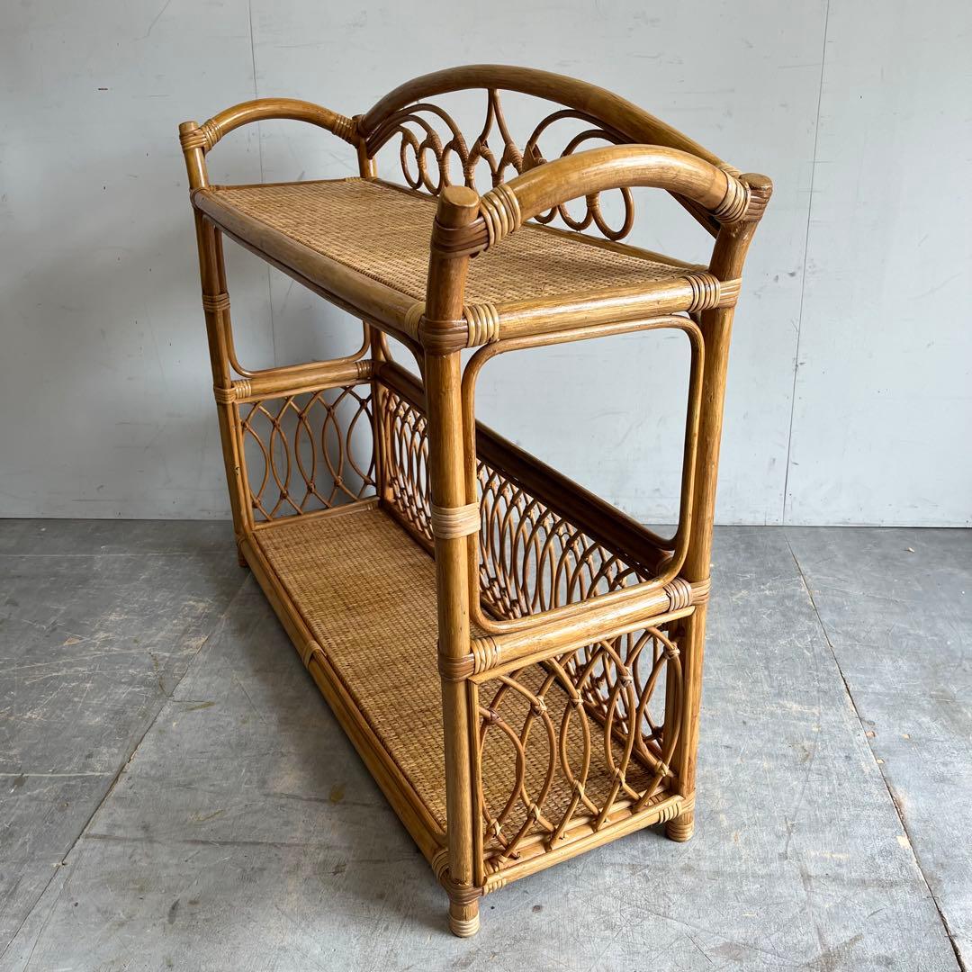 ヴィンテージ ラタン 籐 飾り棚 オープンラック チェスト 昭和レトロ z608