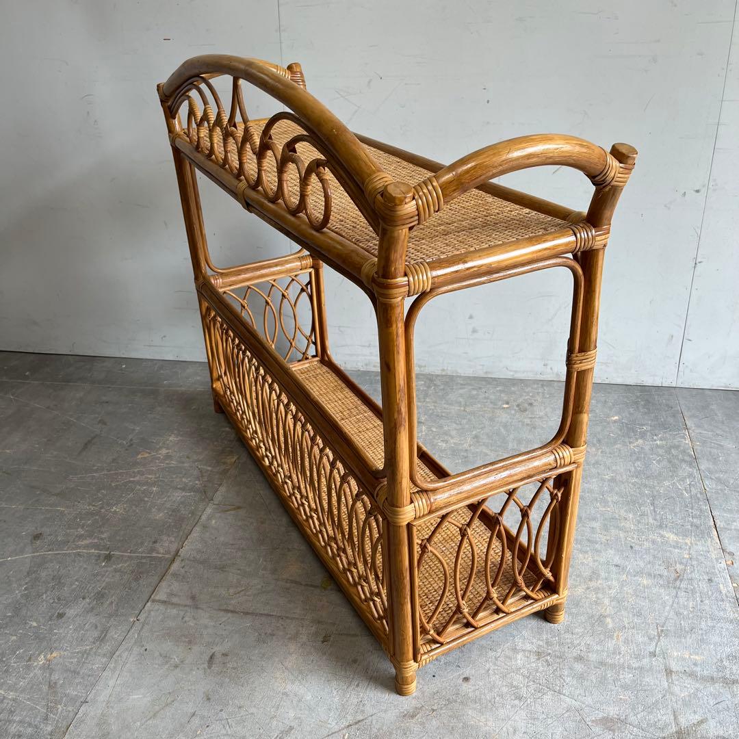 ヴィンテージ ラタン 籐 飾り棚 オープンラック チェスト 昭和レトロ z608