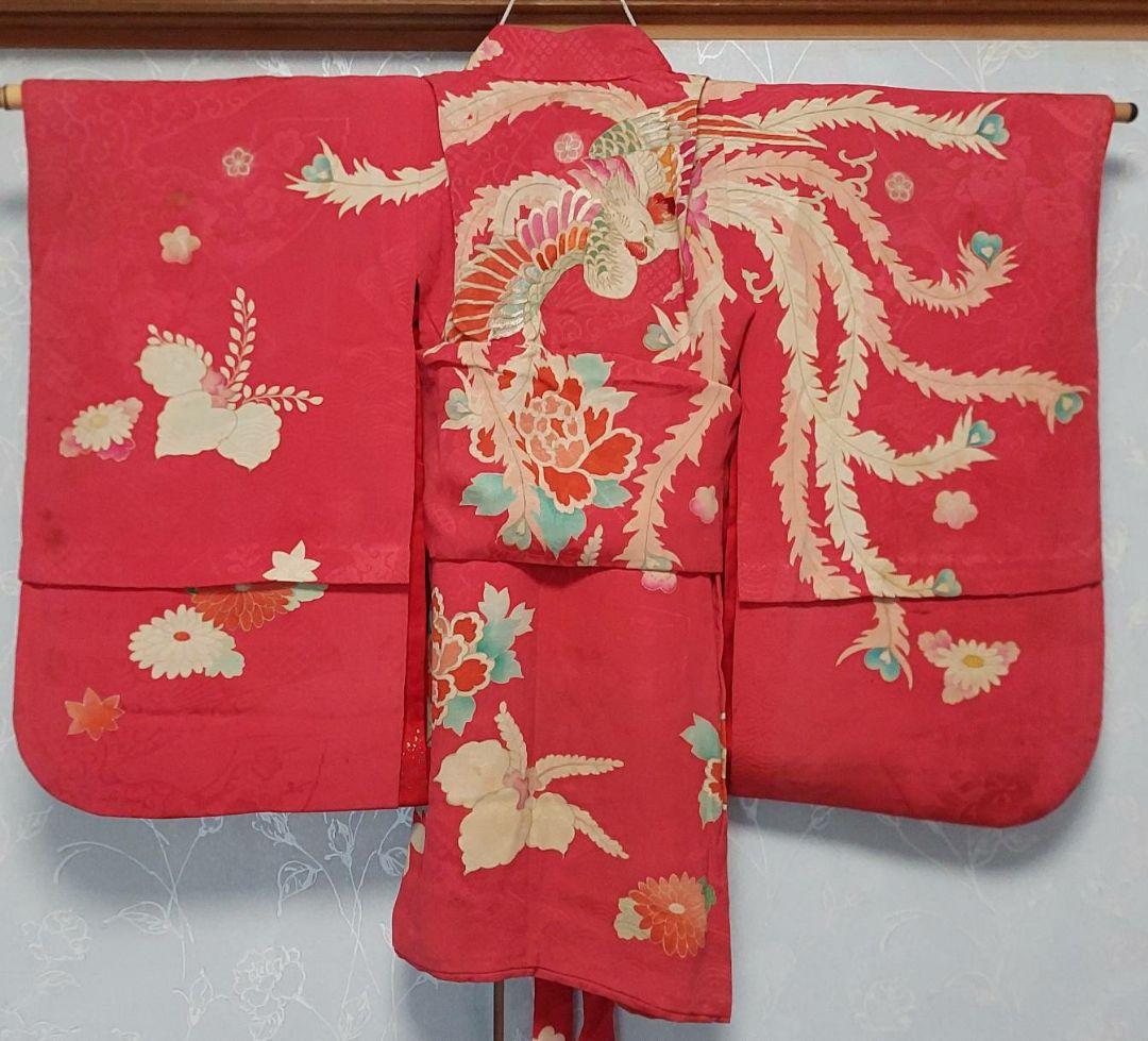 NA87アンティーク子供着物正絹七五三豪華刺繍着丈63センチ腰縫い上げ15センチ