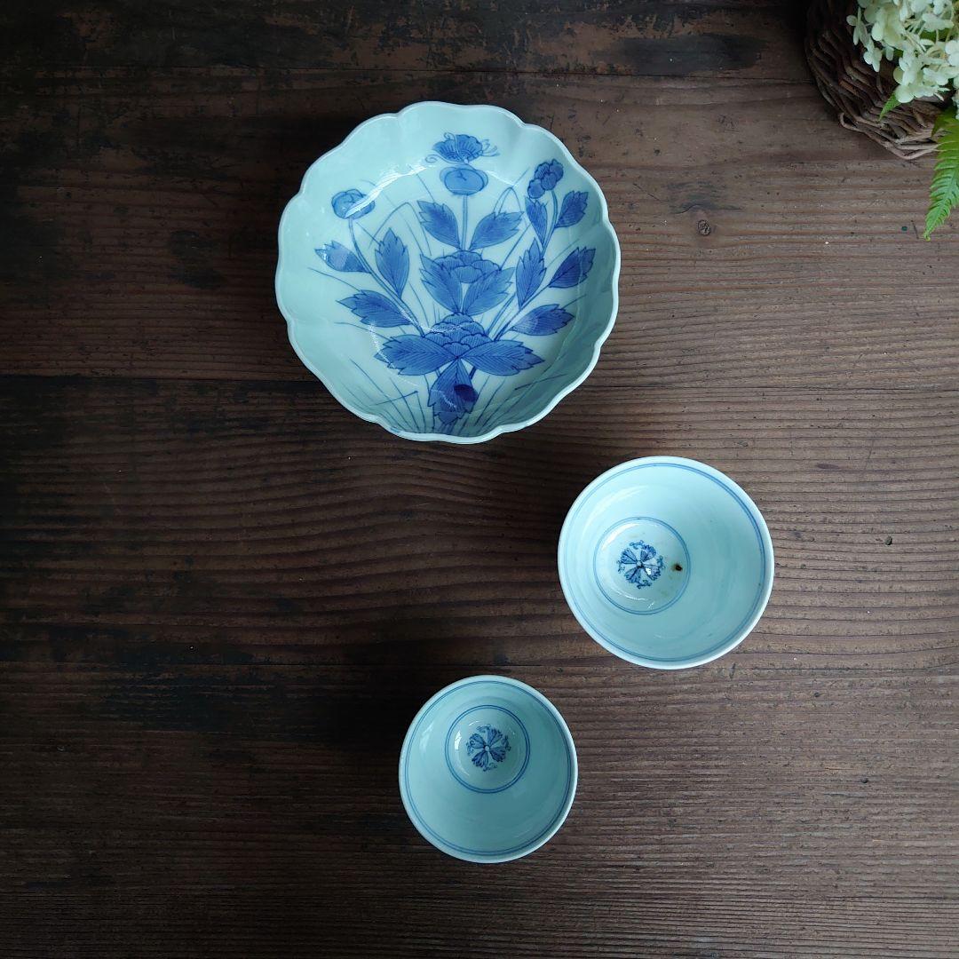 【ご成約】花縁乳白 プレスガラス 和ガラス 氷コップ と骨董の器 おまとめ