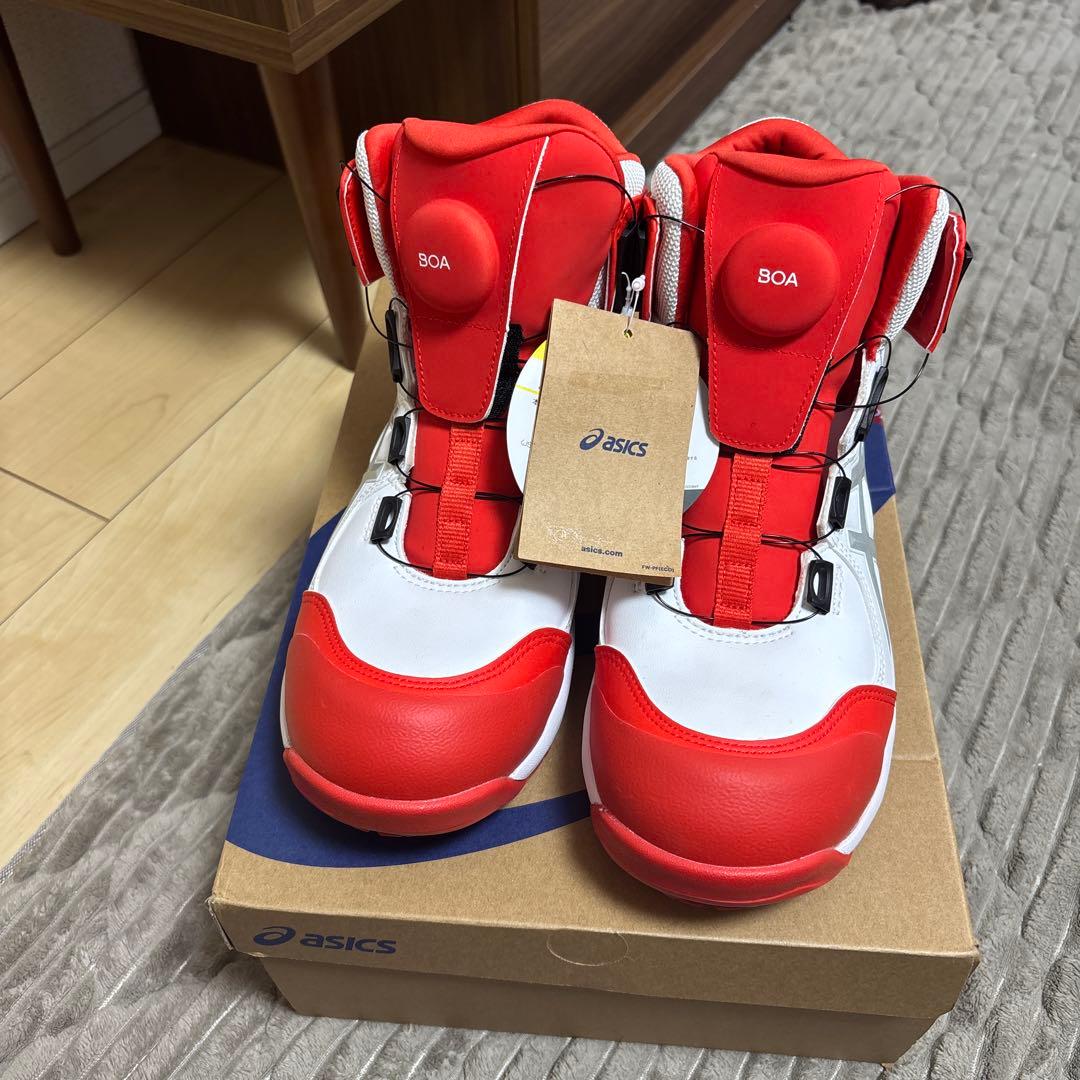 アシックス安全靴 限定色304BOA ファイアリーレッド×ピュアシルバー