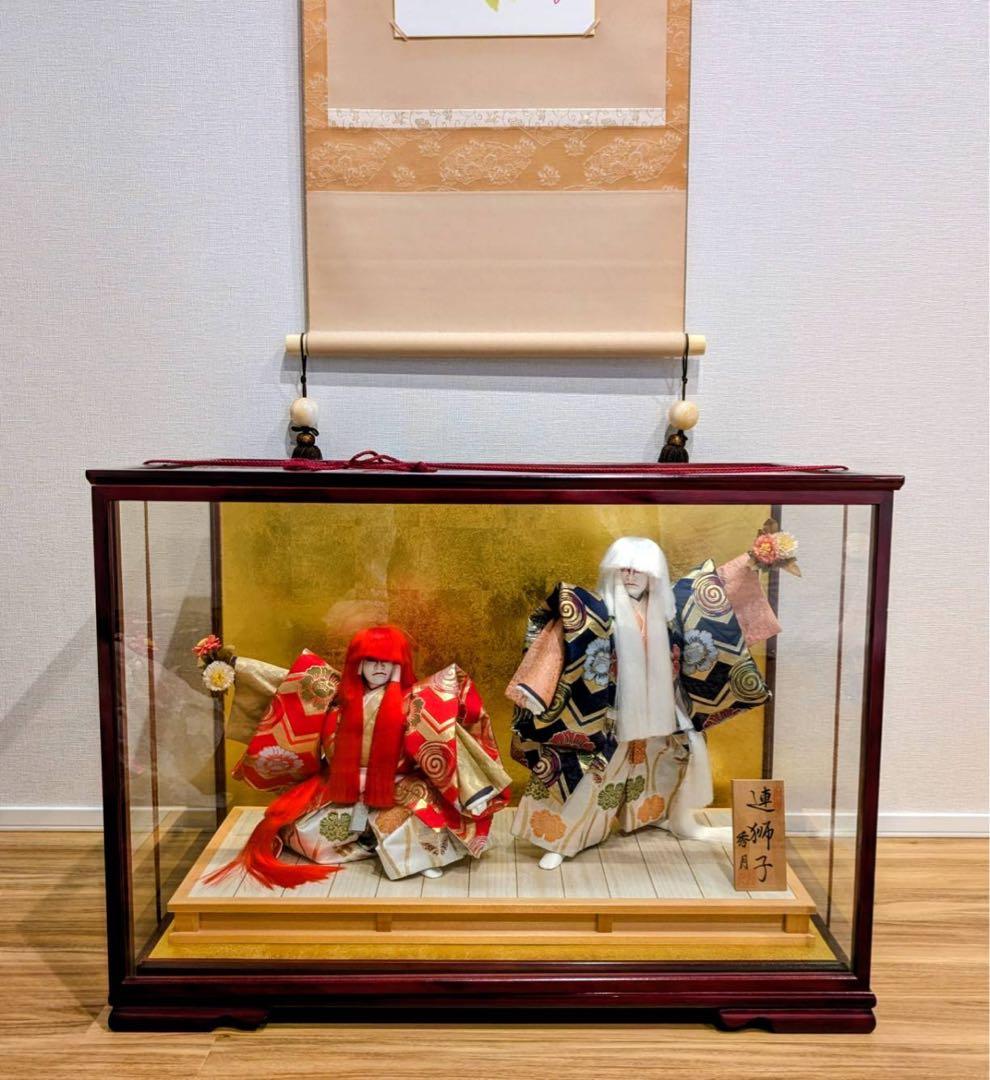 秀月　五月人形 連獅子　ガラスケース付き