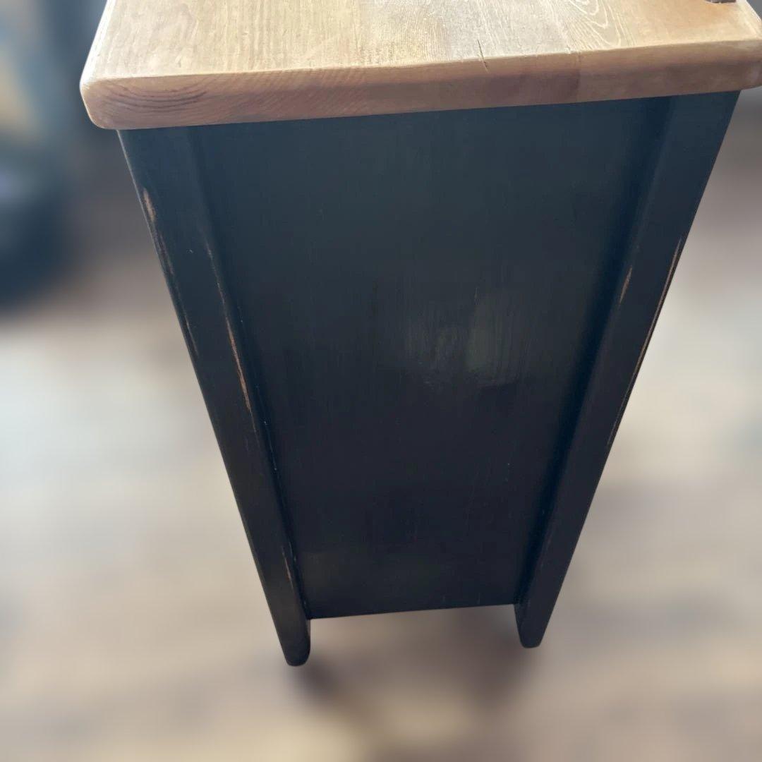 昭和レトロ　美品電話台・ファックス台 黒と木の色 2段収納