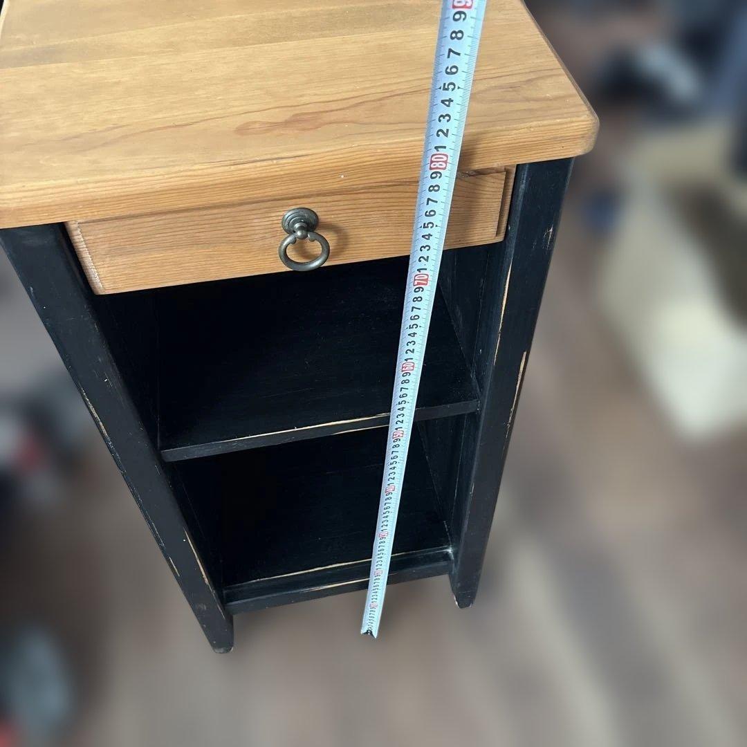 昭和レトロ　美品電話台・ファックス台 黒と木の色 2段収納