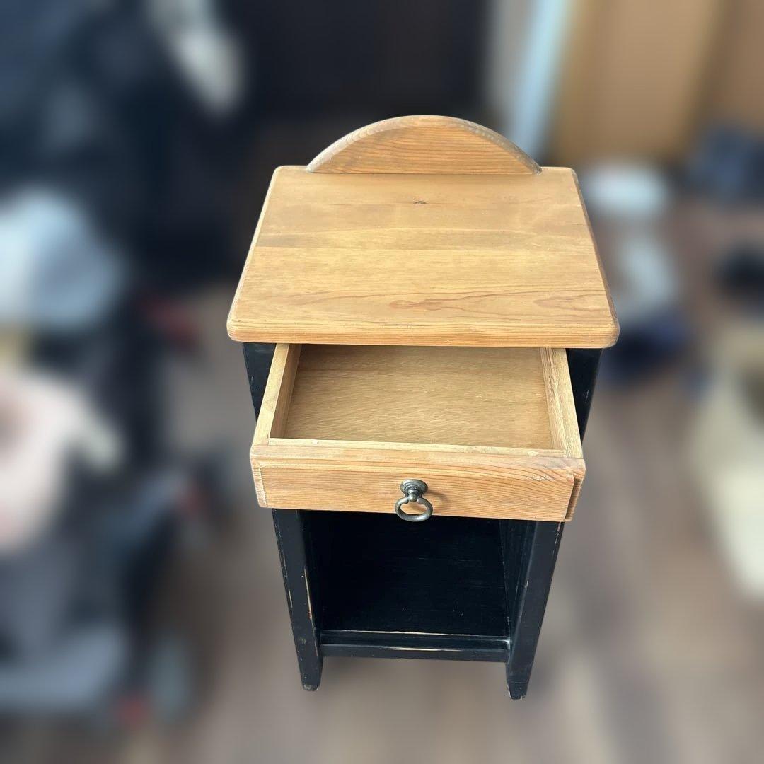 昭和レトロ　美品電話台・ファックス台 黒と木の色 2段収納