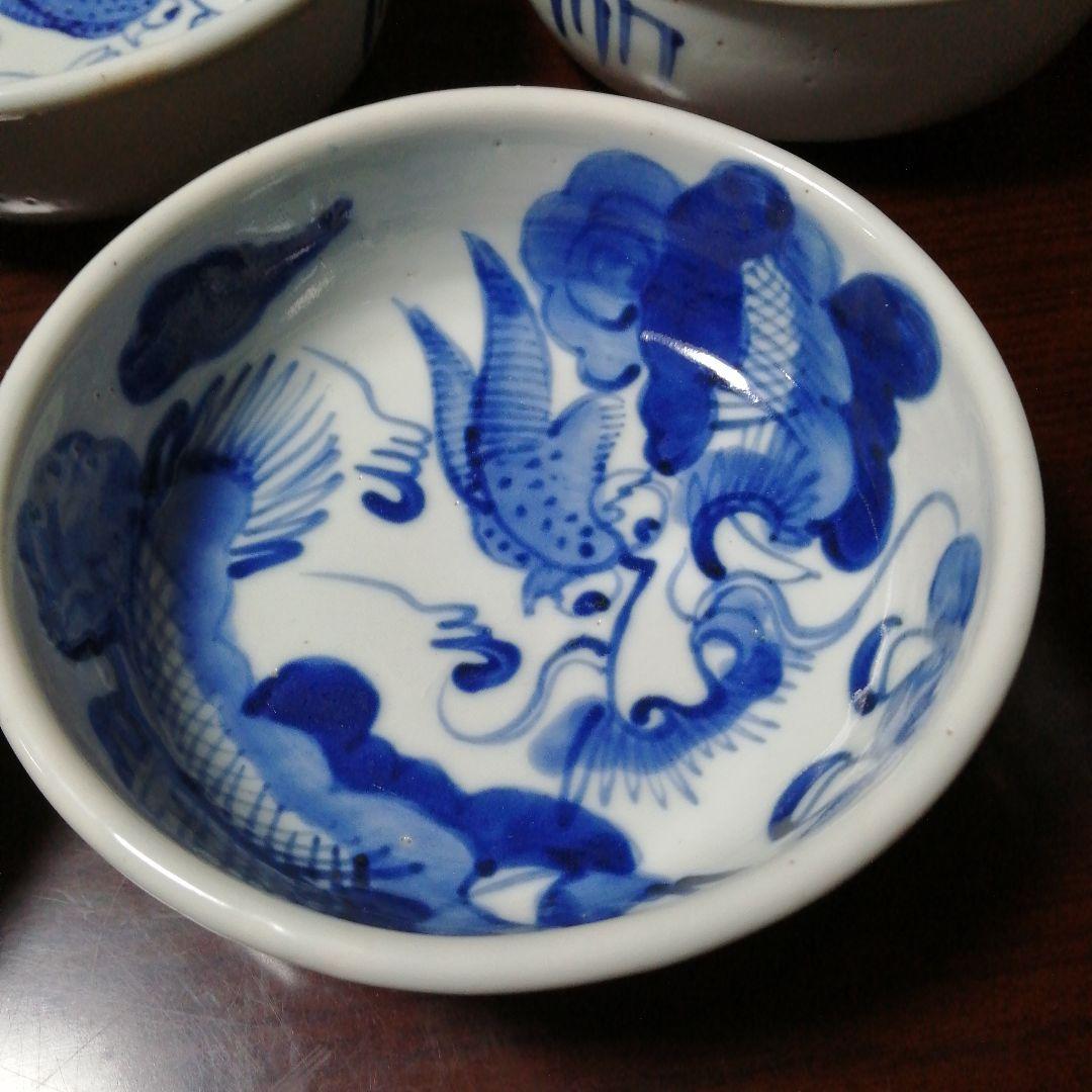 古伊万里　染付龍図鉢　5客　15.7cm　江戸中期〜天保年間