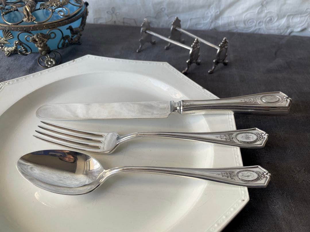モノグラム付きカトラリーセット ナイフ&フォーク&スプーン フランスアンティーク