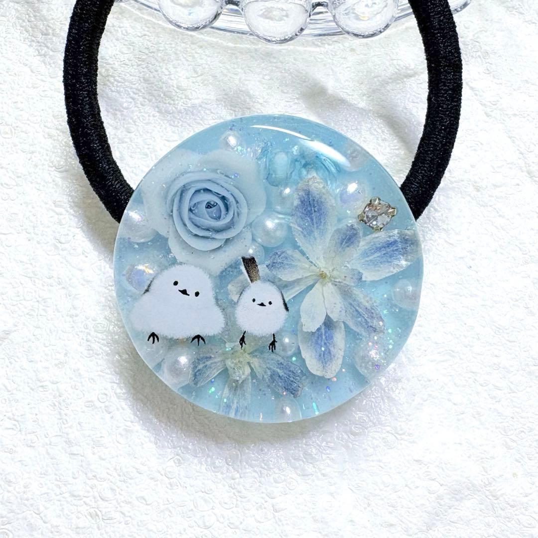 ③-⑤レジンヘアゴム。シマエナガ。人気作家さんの樹脂粘土薔薇