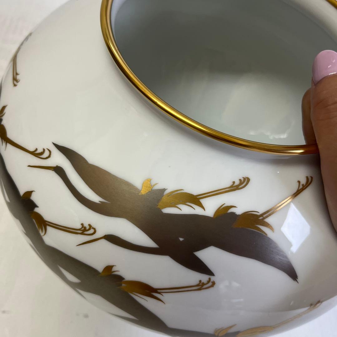 大倉陶園　鶴　金　銀　花瓶　壺