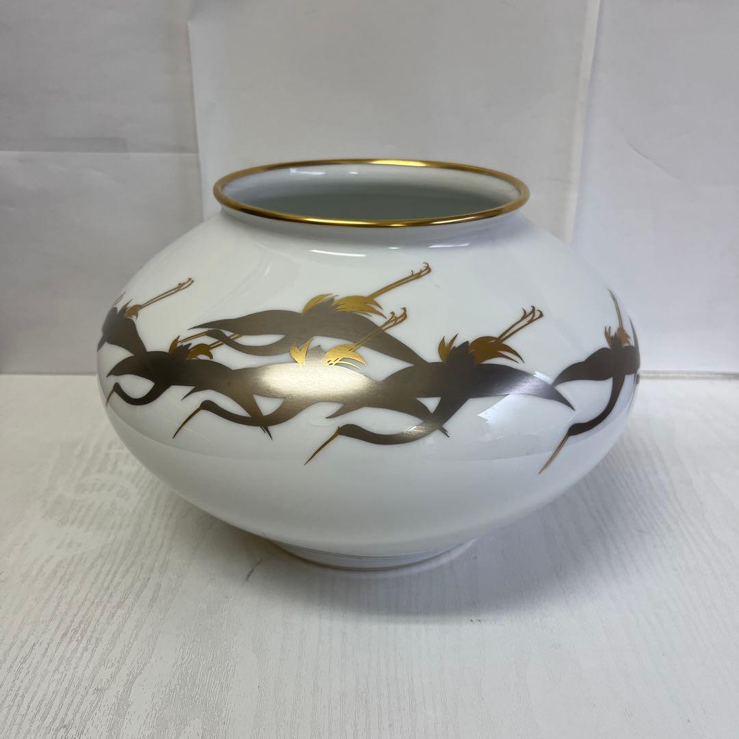 大倉陶園　鶴　金　銀　花瓶　壺