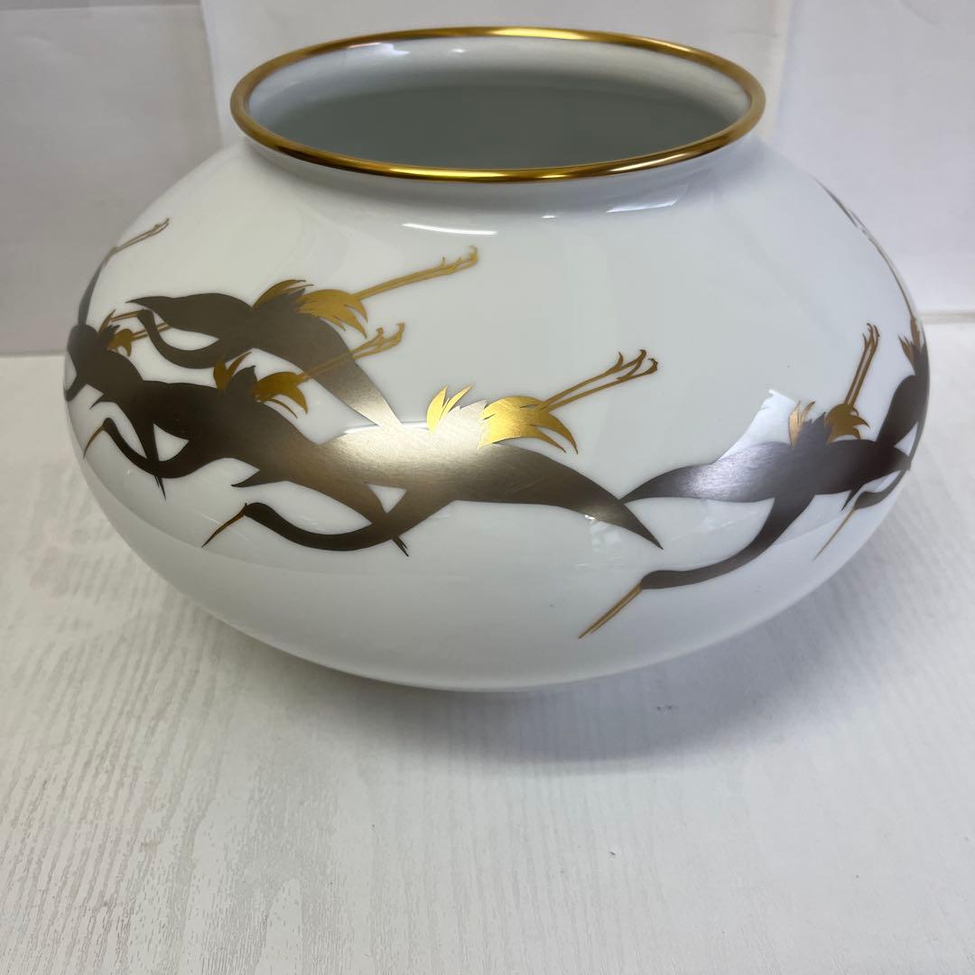 大倉陶園　鶴　金　銀　花瓶　壺
