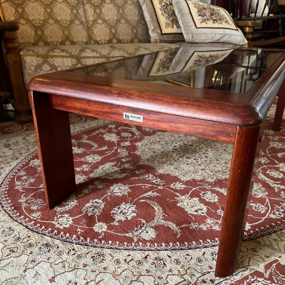 k183 マルニ木工 無垢材センターテーブル ガラストップ コーヒーテーブル