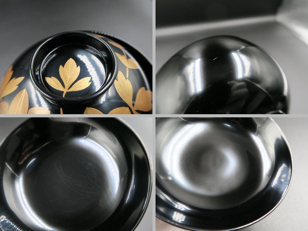 輪島塗】鉄仙蒔絵 吸物椀 黒塗 五客揃 天然木 共箱 - メルカリ