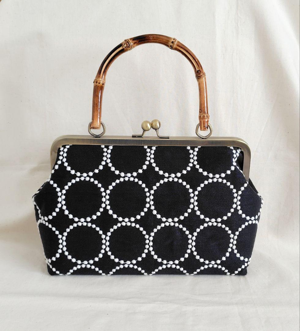 ミナペルホネン タンバリン がま口バッグ 竹ハンドル