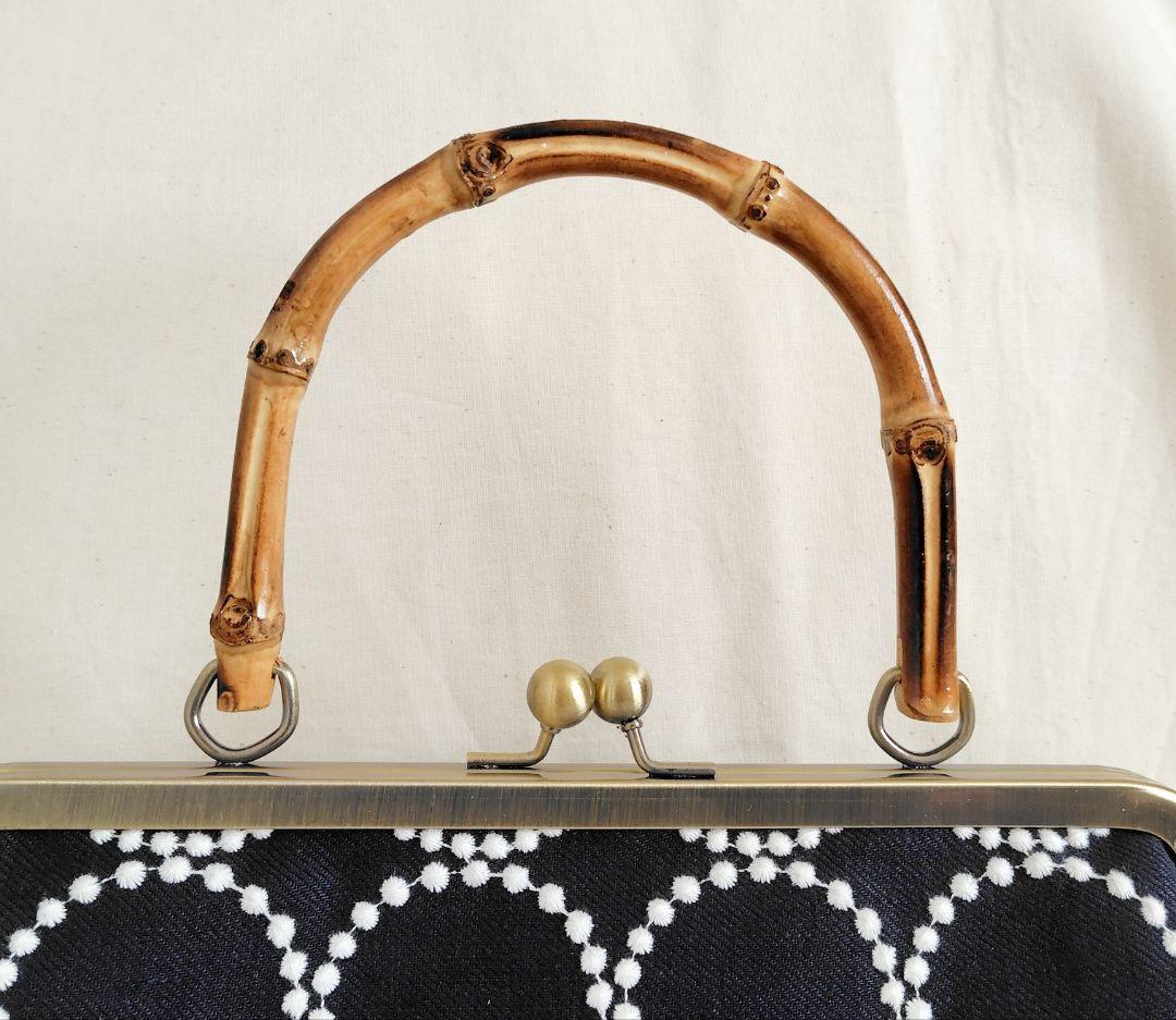 ミナペルホネン タンバリン がま口バッグ 竹ハンドル