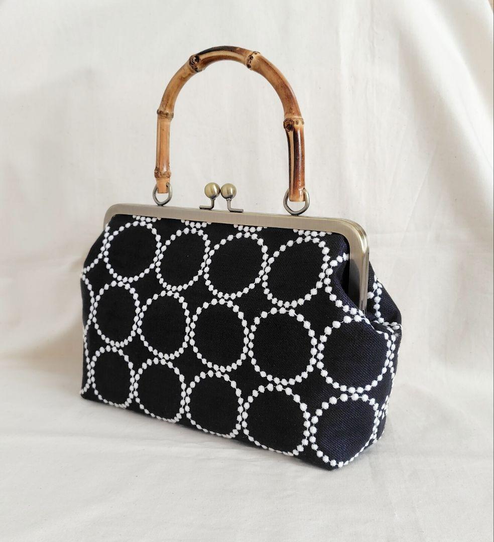 ミナペルホネン タンバリン がま口バッグ 竹ハンドル