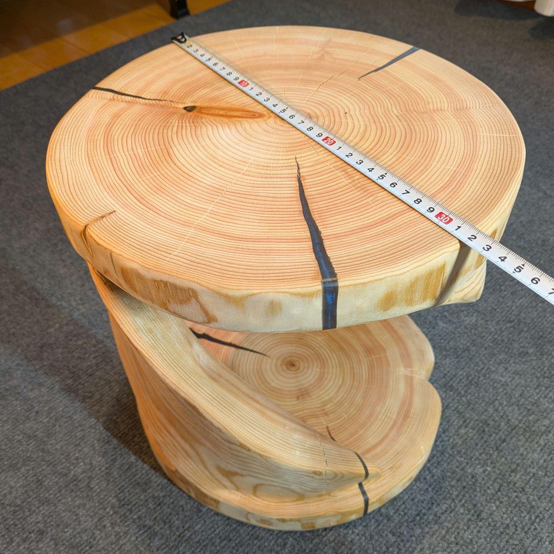 檜　丸太　椅子　スツール　くり抜き　ねじり　レジン　高さ約32.5cm