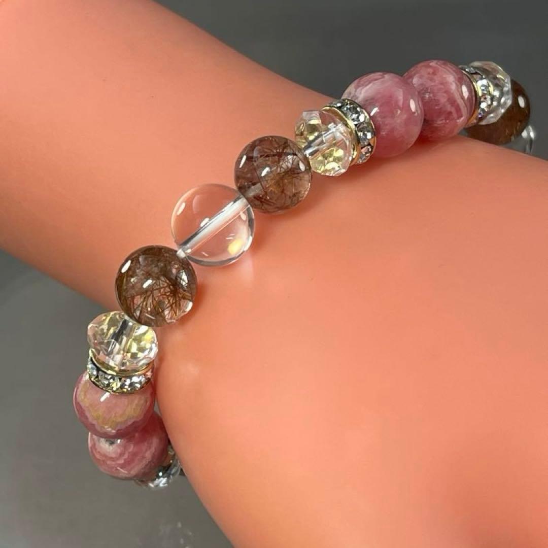 BRY0957⭐️インカローズ・レッドルチルブレスレット⭐️天然石　パワーストーン