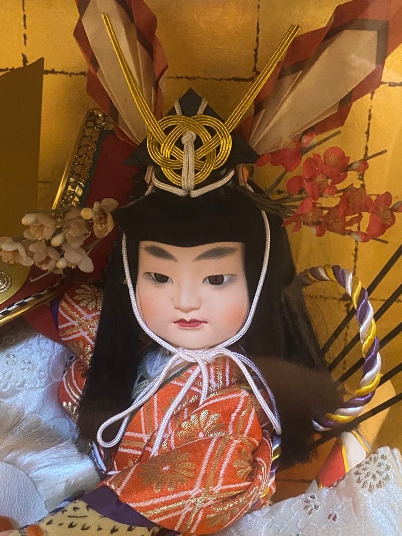 白馬に乗った五月人形　ガラスケース入り　大型