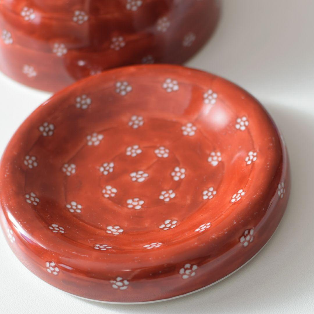 源右衛門 蓋物 赤絵梅地紋