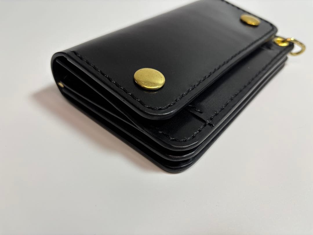 黒　ヌメ革　ロマネスク　トラッカーウォレット　【Ａ】三層　真鍮　レザークラフト