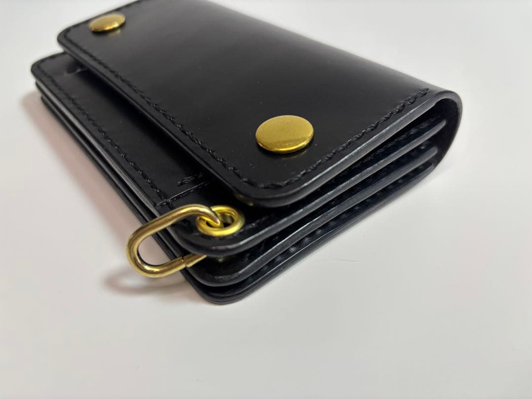 黒　ヌメ革　ロマネスク　トラッカーウォレット　【Ａ】三層　真鍮　レザークラフト