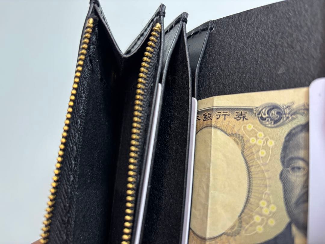 黒　ヌメ革　ロマネスク　トラッカーウォレット　【Ａ】三層　真鍮　レザークラフト