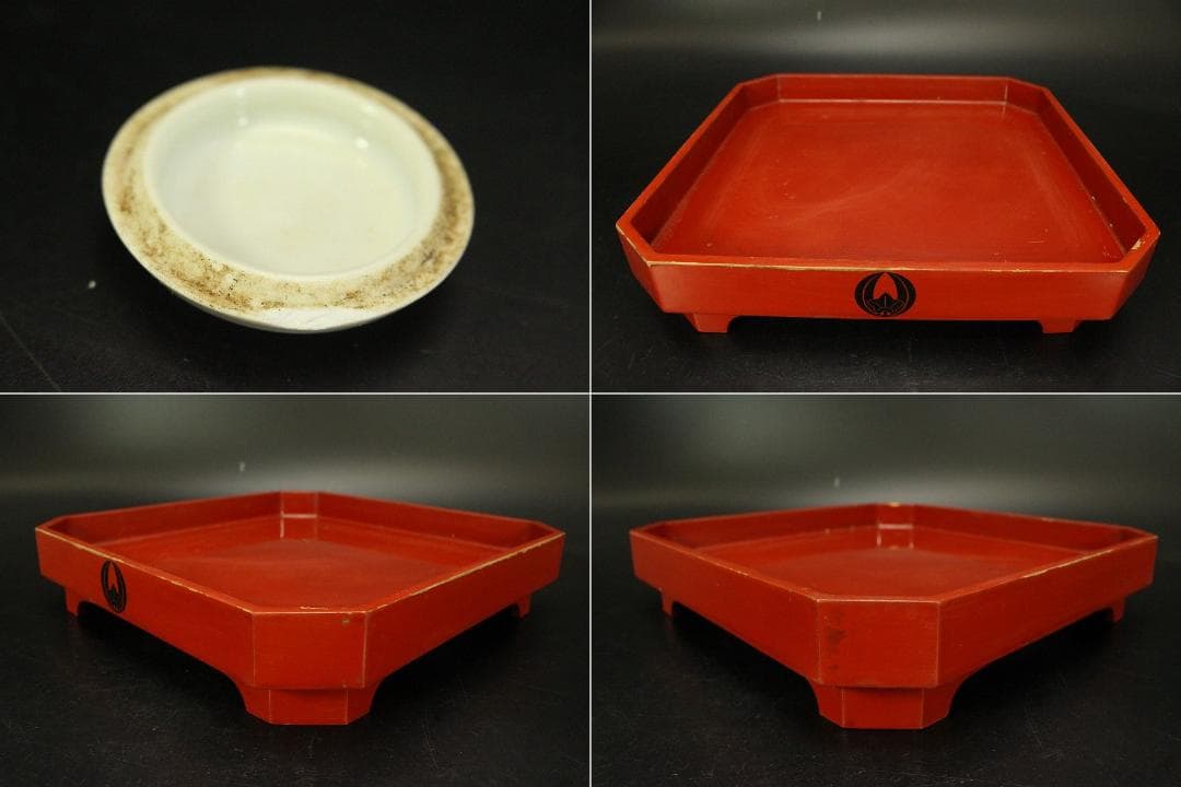 中国美術 色絵 女人紋 筆架 香合 六件 朱塗盆 文房四宝 まとめて(A726