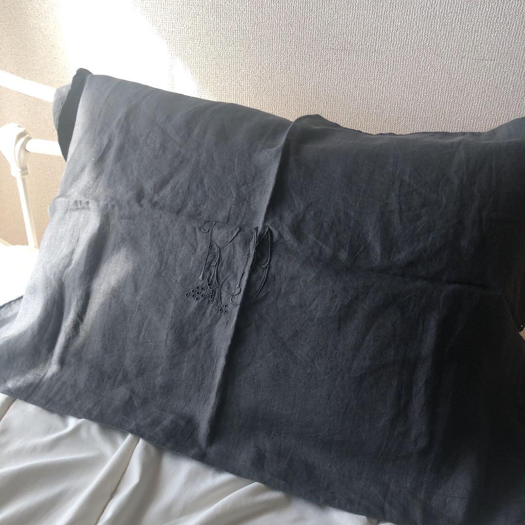 フランスアンティークリネンクッションカバー　枕カバー　リネン