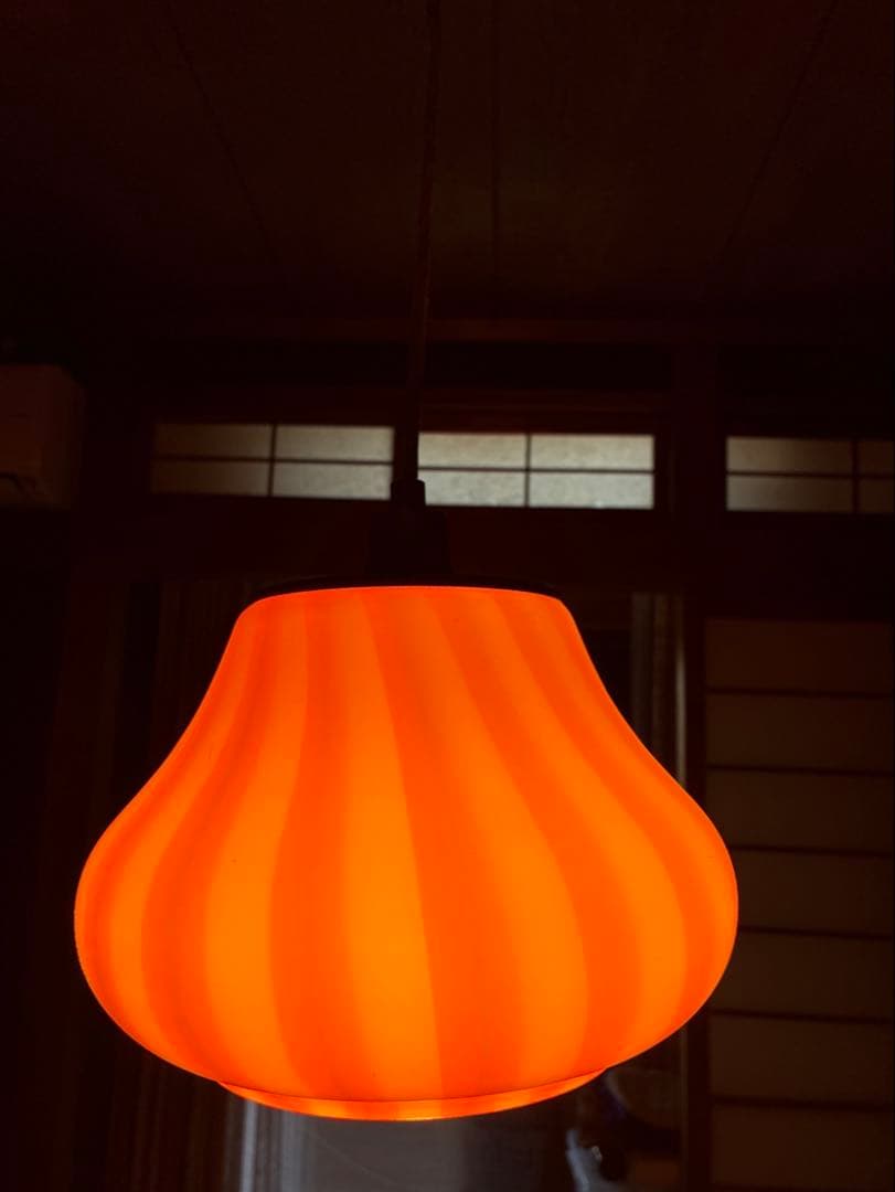 オレンジ　レトロ　ストライプ　ガラスペンダントライト