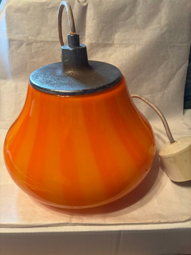 オレンジ　レトロ　ストライプ　ガラスペンダントライト