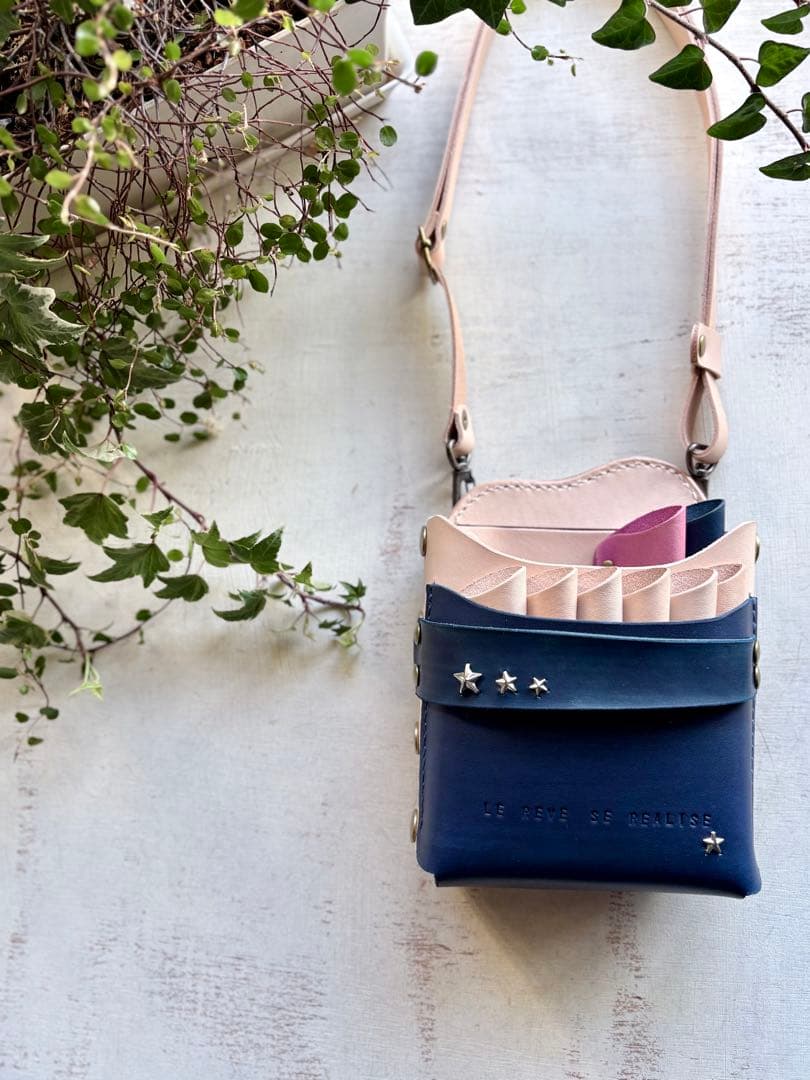 ヌメ革ナチュラル、手染めネイビー、大容量シザーケース