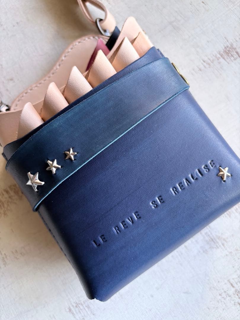 ヌメ革ナチュラル、手染めネイビー、大容量シザーケース