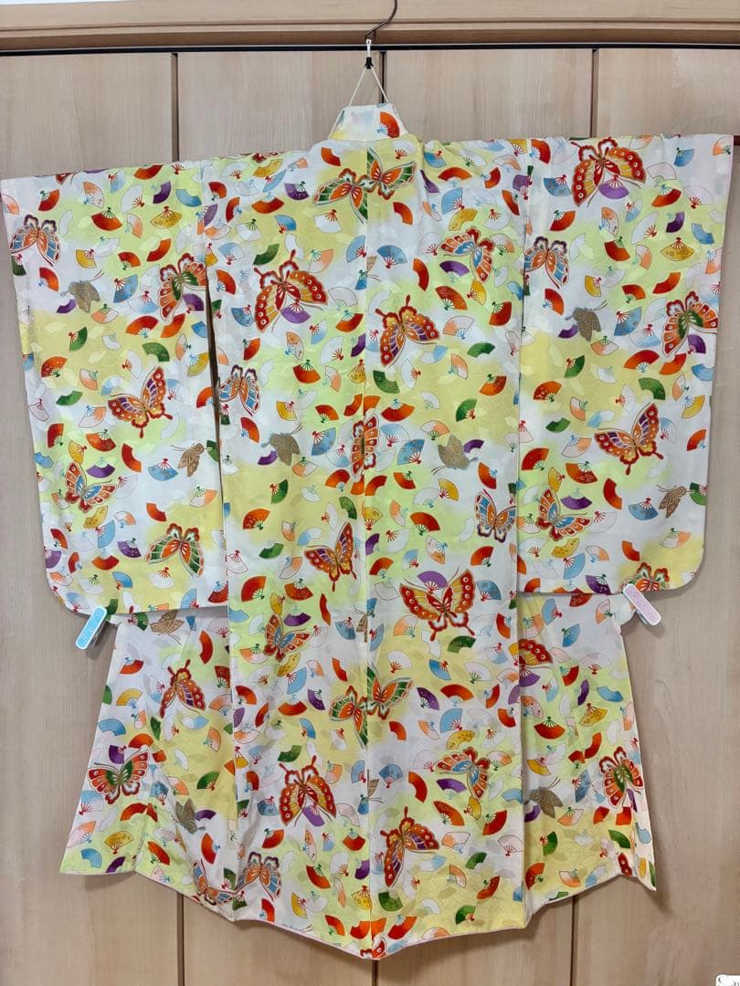 7歳七五三用 扇子総柄黄色　着物セット