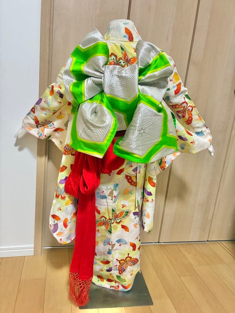 7歳七五三用 扇子総柄黄色　着物セット