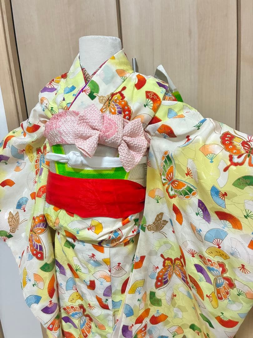 7歳七五三用 扇子総柄黄色　着物セット