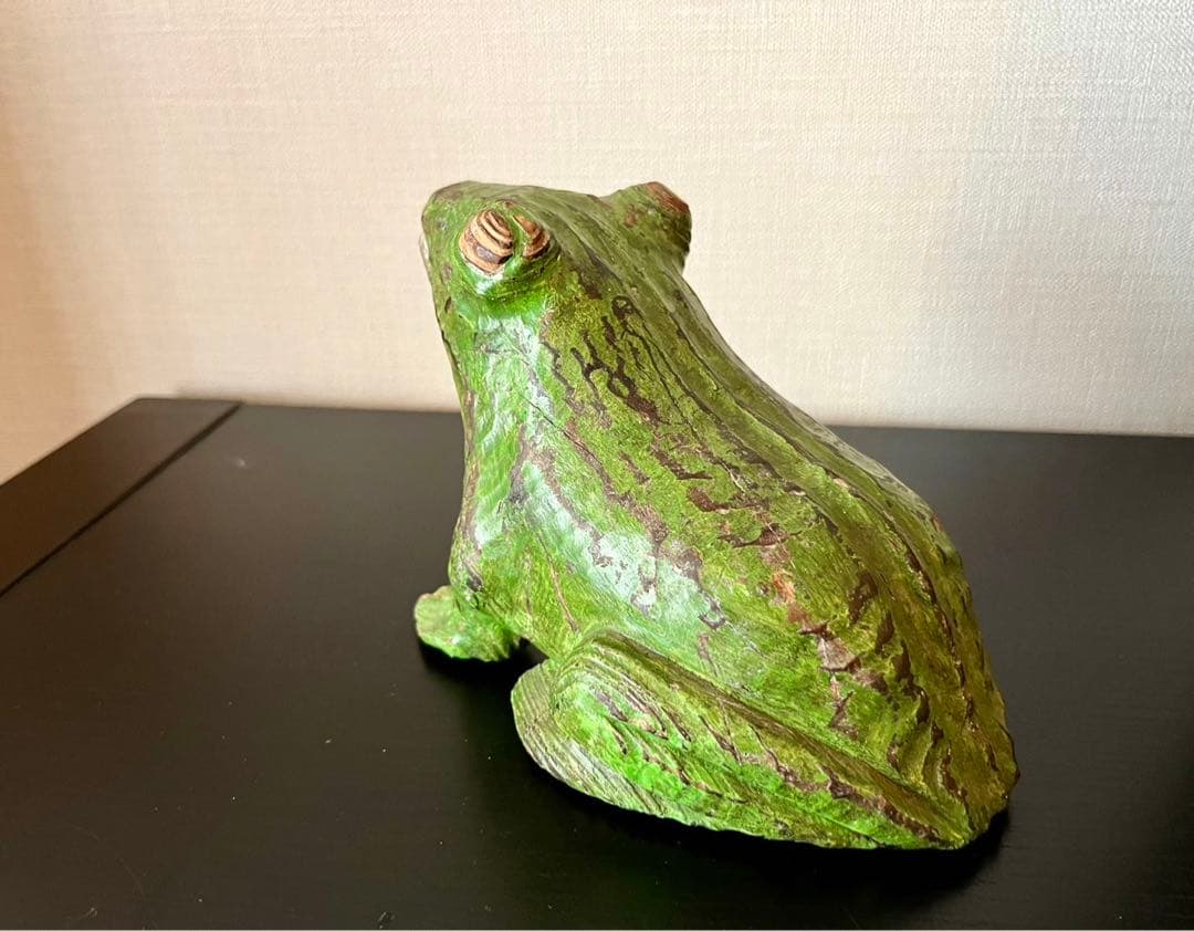 珍品 かえる 蛙 木 彫刻 骨董 アンティーク 時代物 置物 昭和レトロ 戦前