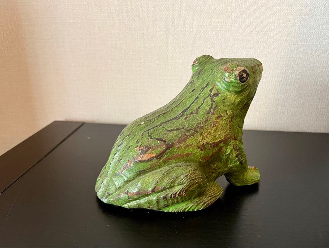 珍品 かえる 蛙 木 彫刻 骨董 アンティーク 時代物 置物 昭和レトロ 戦前