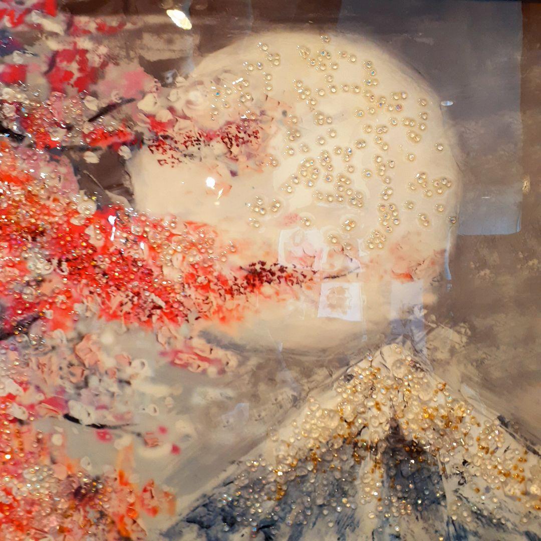 輸入雑貨クリスタルアート『月下の富士山と桜』水晶石フレーム付き