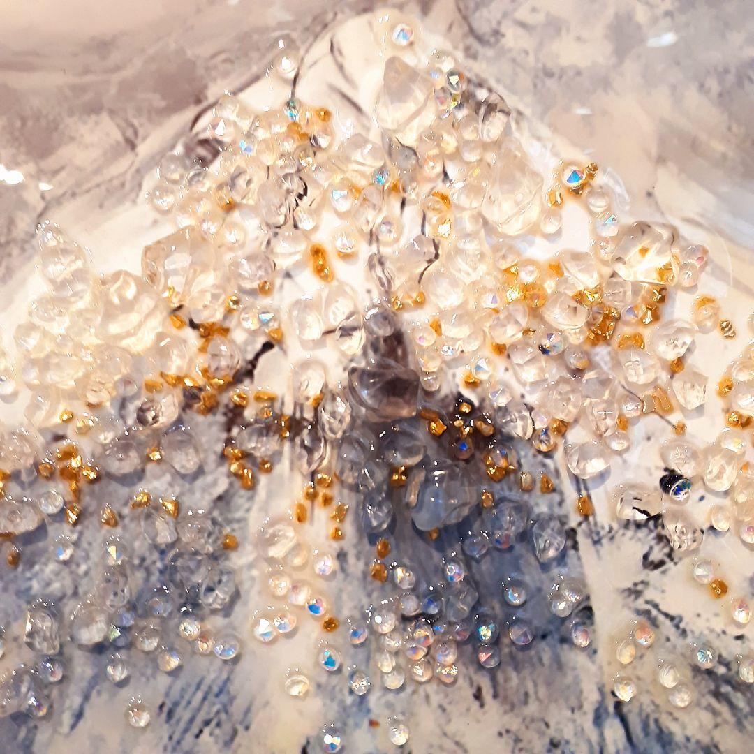 輸入雑貨クリスタルアート『月下の富士山と桜』水晶石フレーム付き