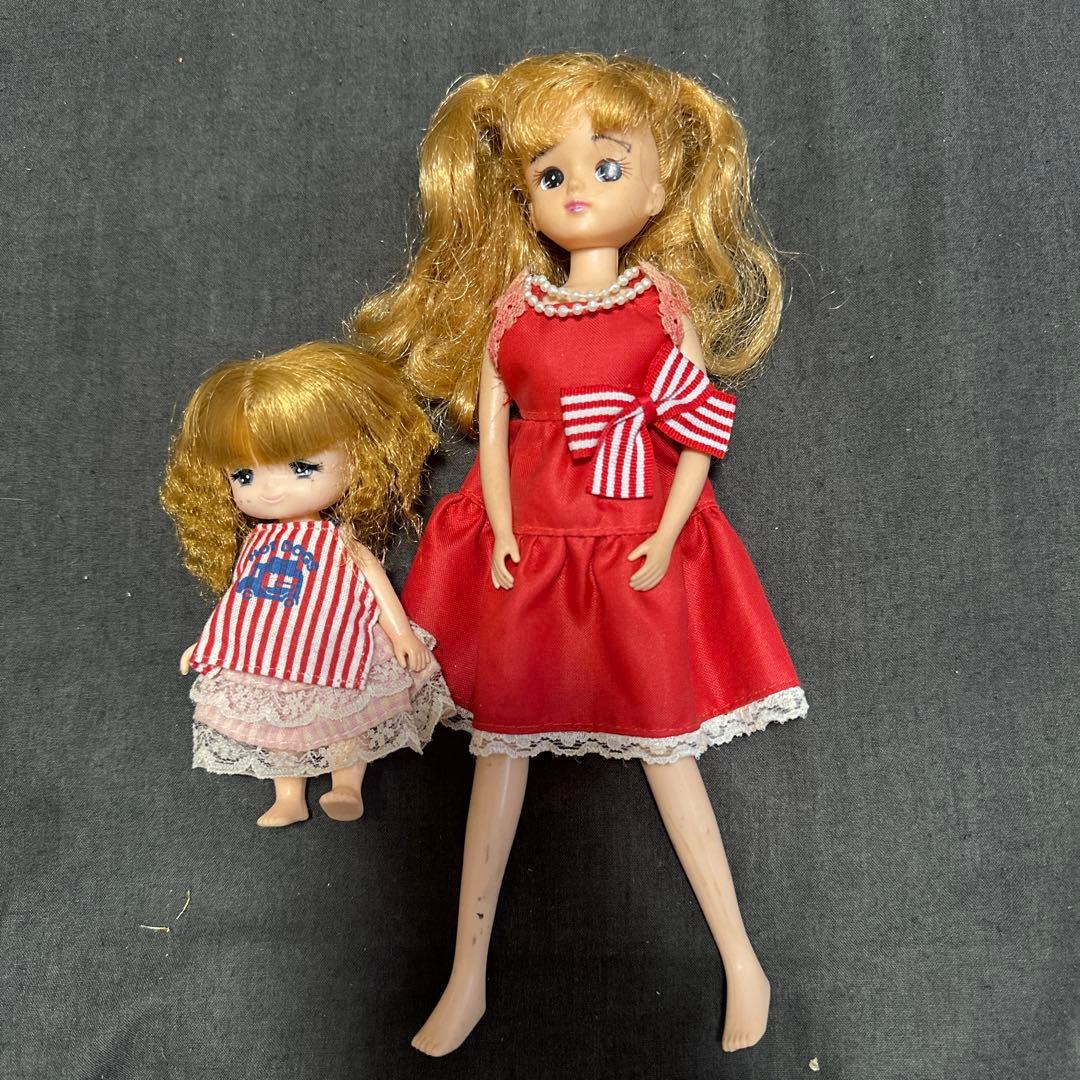 訳あり】90年代リカちゃん＆マキちゃん 人形セット 赤ドレス 着せ替え