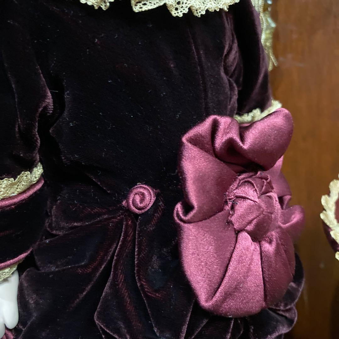 ハンドメイドFB14号シルクドレス、シルクベルベット、ボルドー