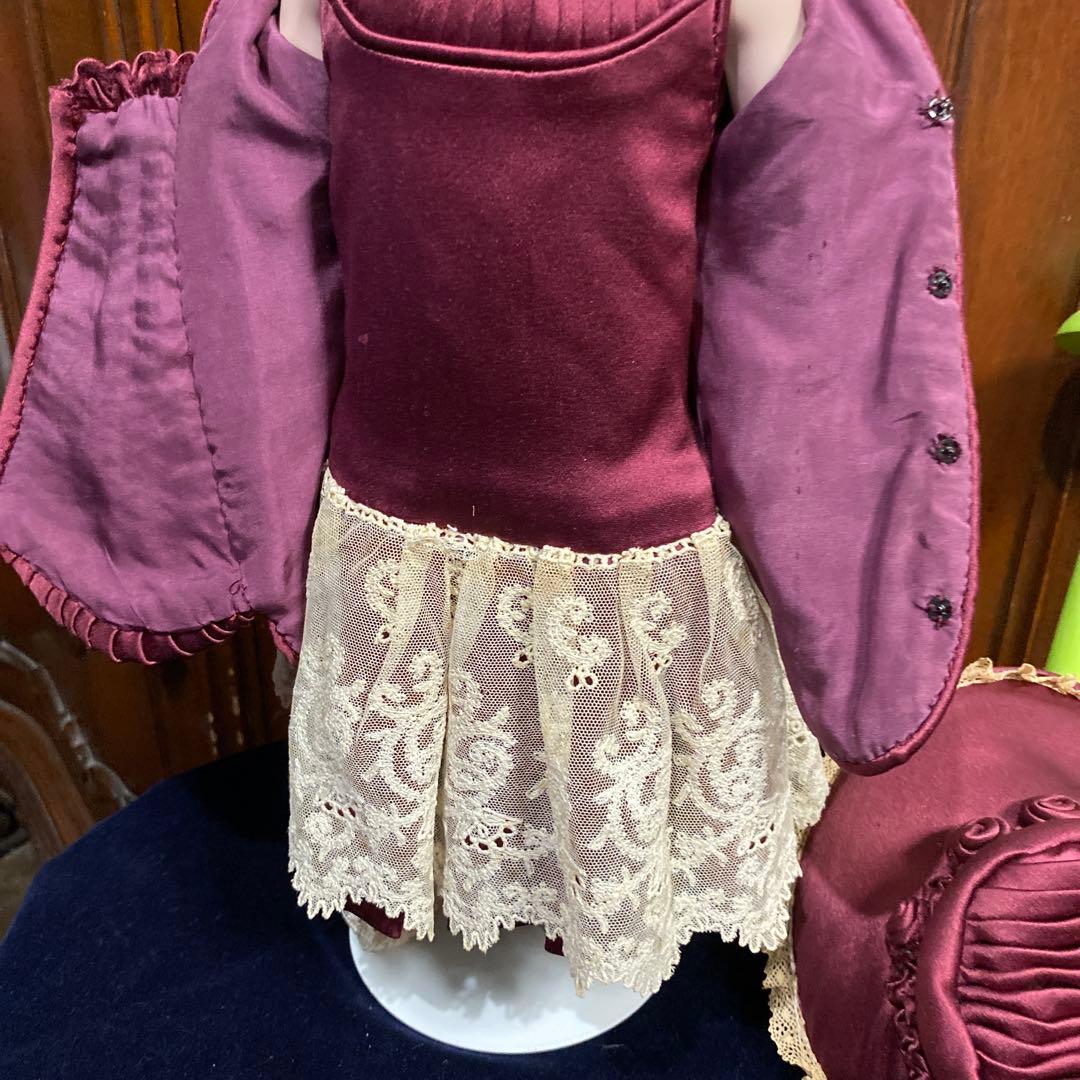 ハンドメイドFB14号シルクドレス、シルクベルベット、ボルドー