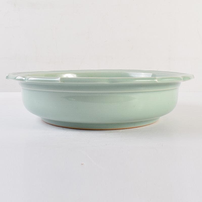 茶道具　京焼　初代宮永東山作　青磁八稜式瑞雲文　水盤　共箱　D　R7858B