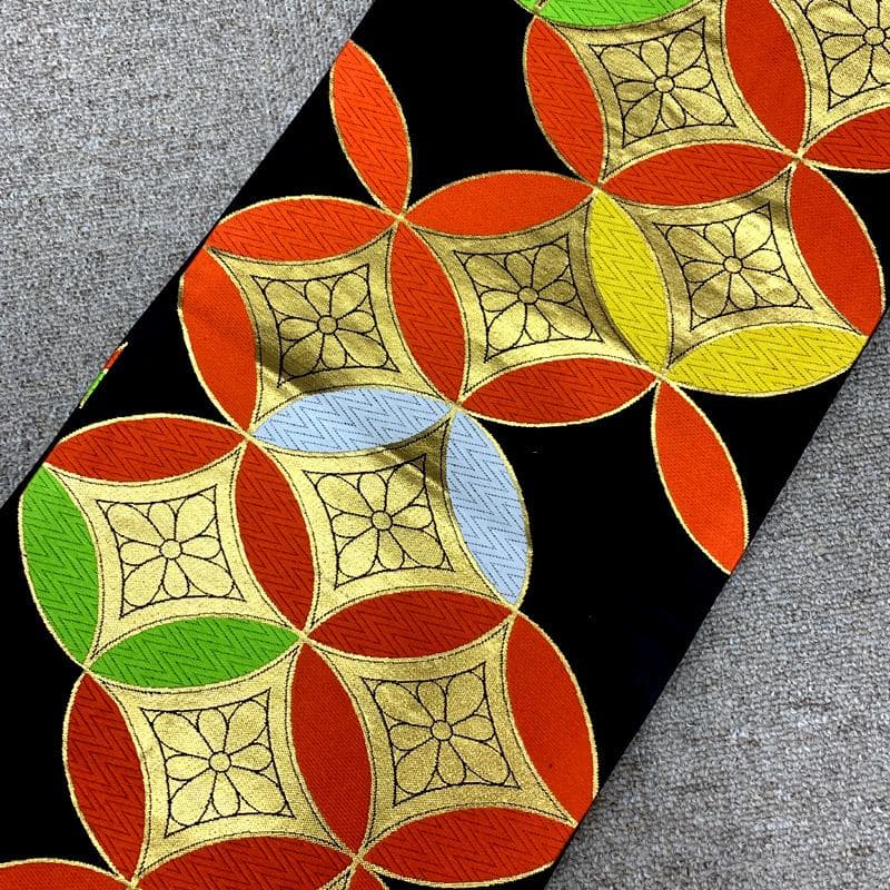 501ag89□七五三 七歳 女児 着物&袋帯 紅型風 型染 赤系□美品