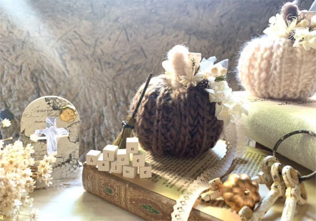 out  Natural  Halloween * *❁毛糸の優しいパンプキン❁