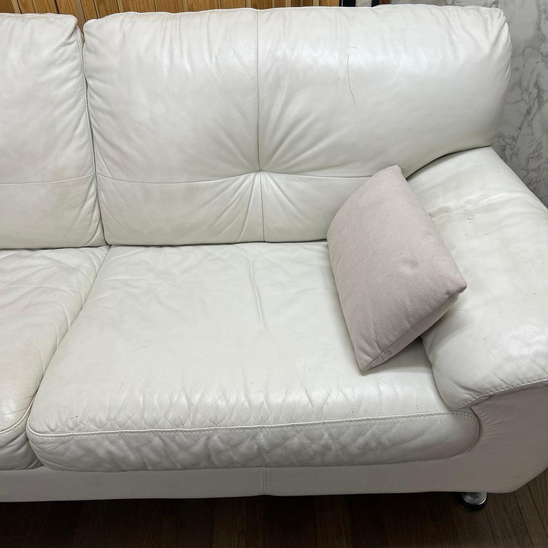 ホワイトレザー （本革）3人掛けソファ